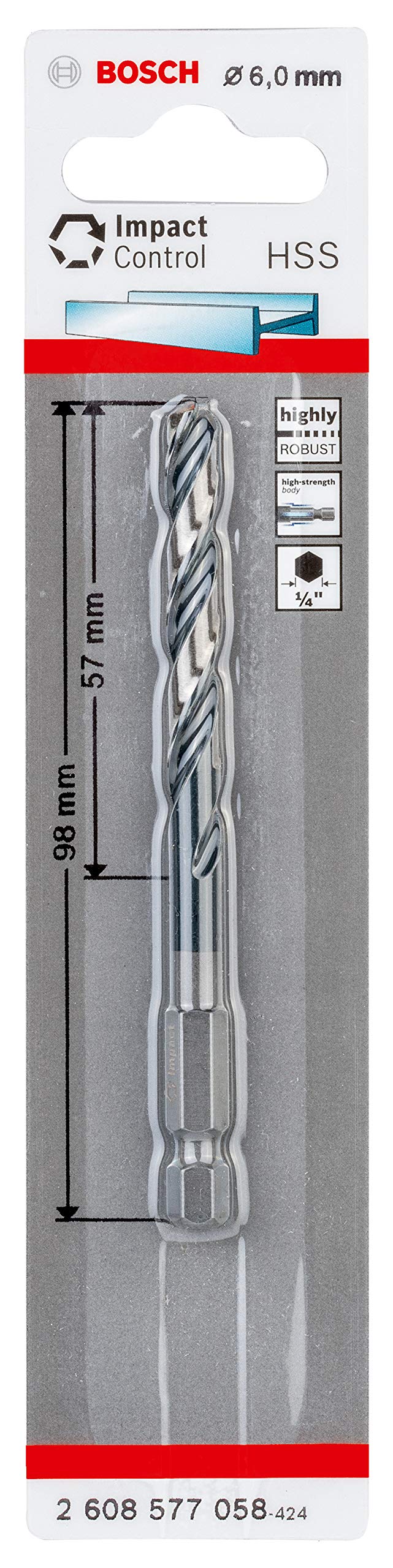 Bosch Professional 2608577058 Punta HSS Impact Control per Metallo, Accessorio per Foratrice a Percussione, 6 x 57 x 98 mm