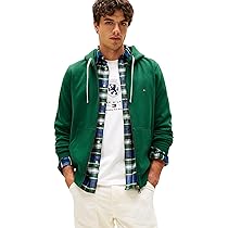 Tommy Hilfiger Uomo Felpa con Cappuccio e Zip Essential Fleece Zip Through con Tasche, Verde (Ornamental Green), XL