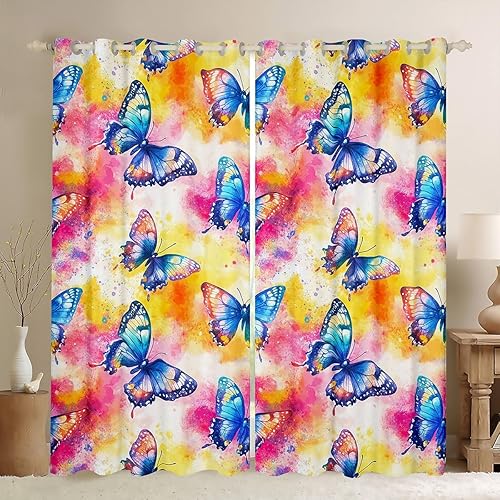 Miniatura 22 de Castle Fairy Daisy Florals Window Drapes 42" Wx63 L Hippie Flowers 50% Blackout Curtains for Kids Adults Women Bedroom Decor,70s Retro Floral Window