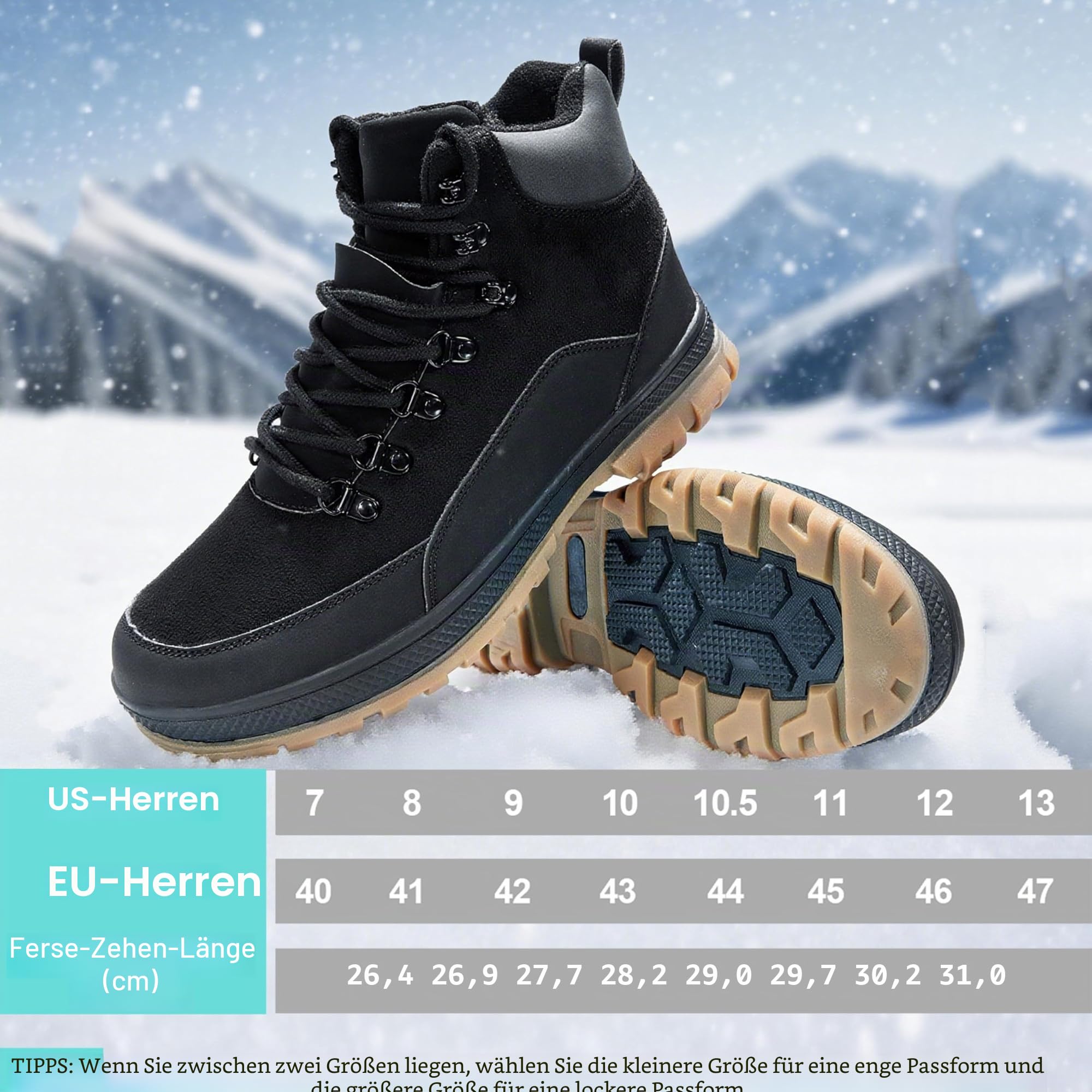 Wondamo Herren Winterstiefel Warm Gefüttert Leichte Schneestiefel Wasserdicht rutschfest Winterschuhe Outdoor Winterboots für Herren