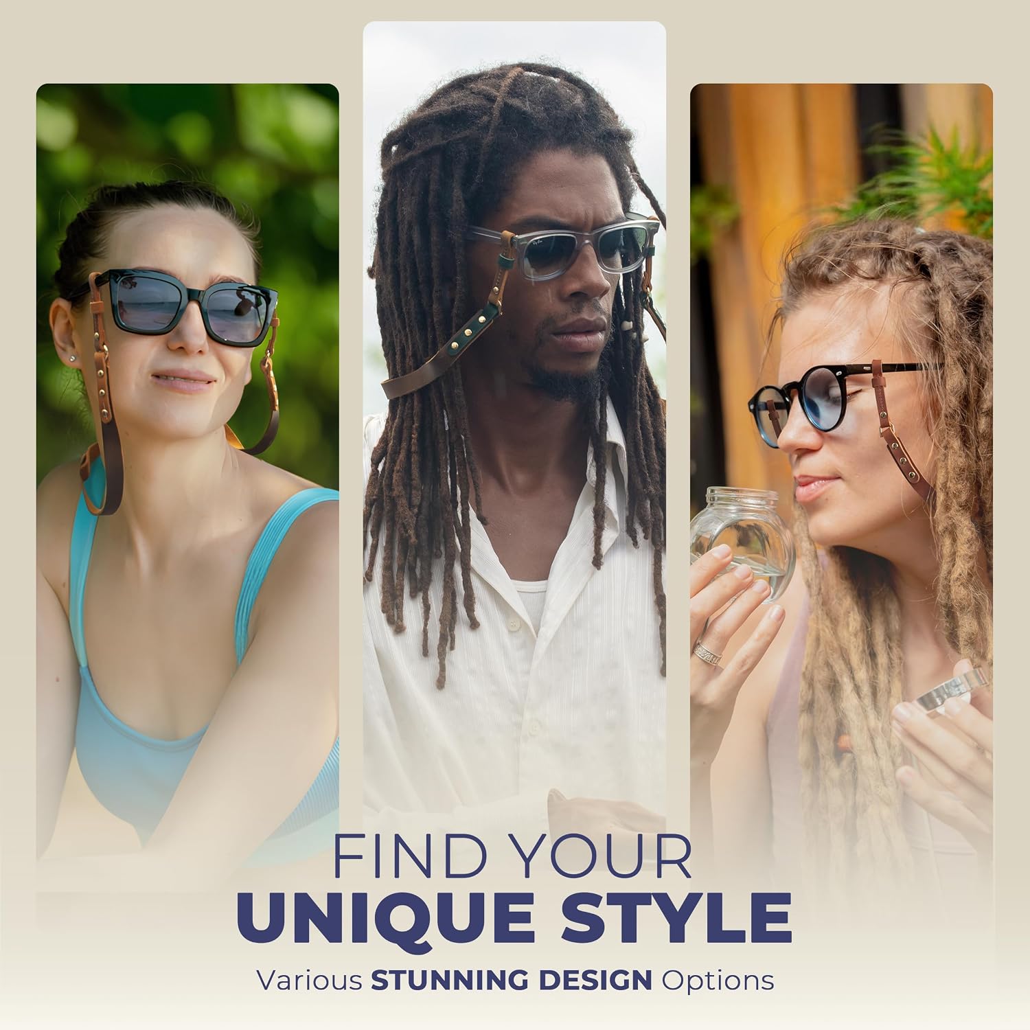 Leather Glasses Strap - 7O cm Duotone Leather Eyeglasses Strap - Sunglasses Strap Holder Around Neck - Universal Fit