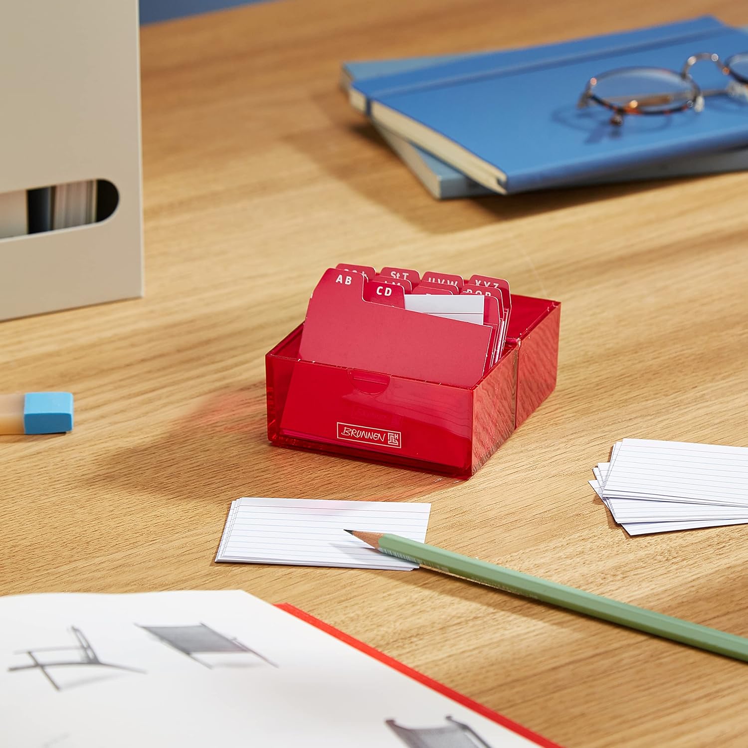 Brunnen 102058026 Index Card Box 8 x 7.5 x 4.8 cm for A8 Index Cards Polystyrene Pink Colour Code