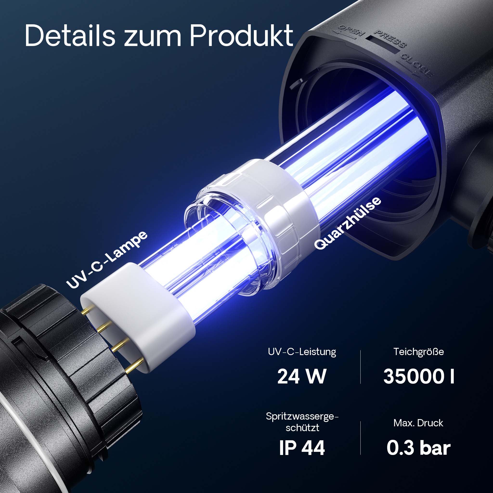 Wiltec Komplettset: CBF-350C Teichfilter bis 90000 L Teichfilteranlage als Durchlauffilter, CUV-224 Teichklärer UVC Klärer mit 24 Watt UV-C Leistung
