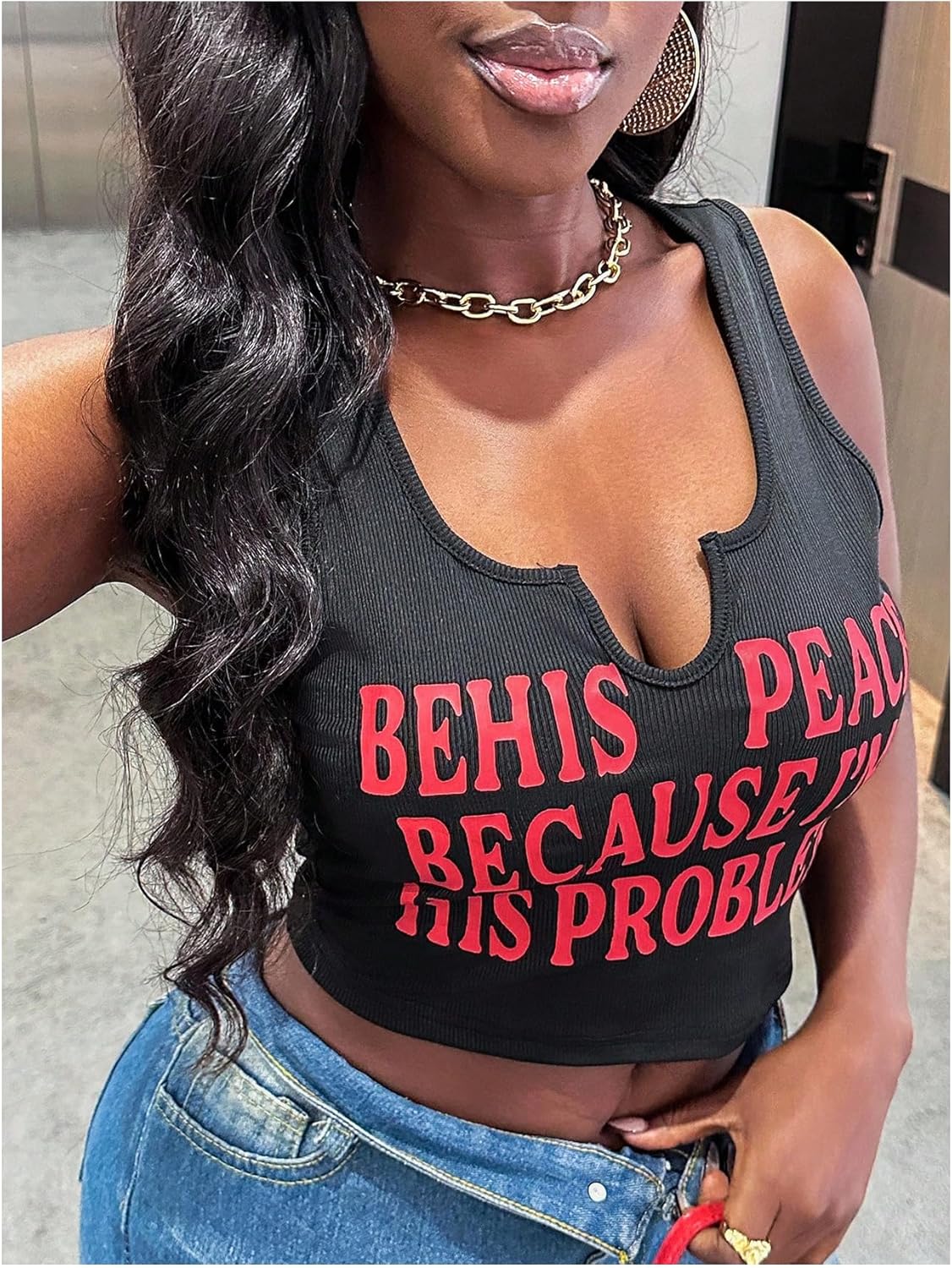 SHENHE Women's Letter Graphic Crop Tank Top Sleeveless Notched Neck Casual Summer Jersey Shirt - Image 4