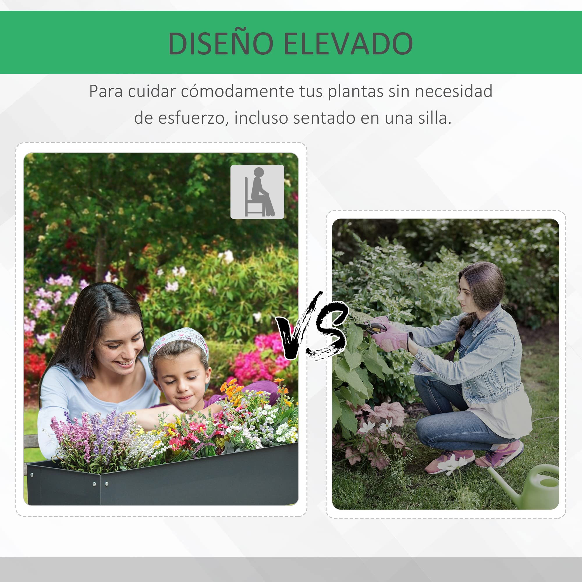 Outsunny Huerto Urbano Elevado Rectangular 100x30x80 cm Gris | Mesa de Cultivo para Plantas, Verduras y Flores con 3 Orificios de Drenaje