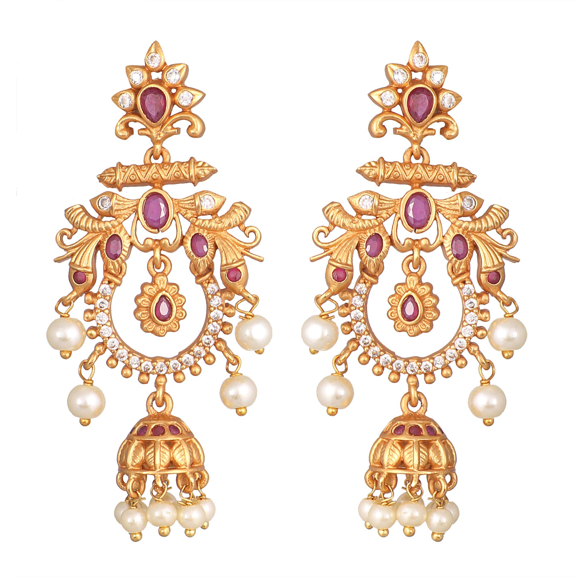 Tarinika Antique Gold Plated Delicate CZ Stones Earring Set with Floral Design - Earring Set for Women Perfect for Ethnic occasions | Traditional Earring For Women | 1 Year Warranty*