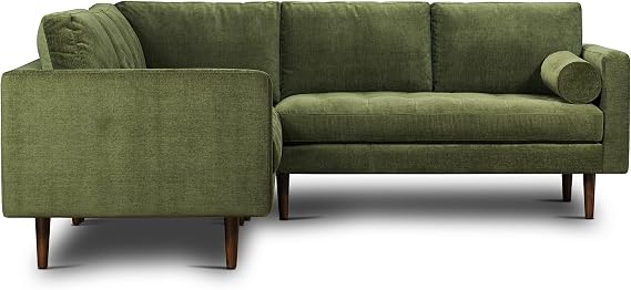Poly & BARK Napa Fabric Corner Sectional Sofa in Distressed Green Velvet