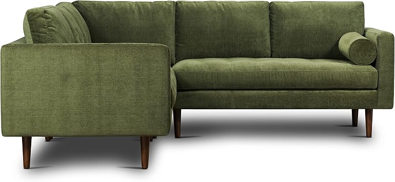 Poly & BARK Napa Fabric Corner Sectional Sofa in Distressed Green Velvet