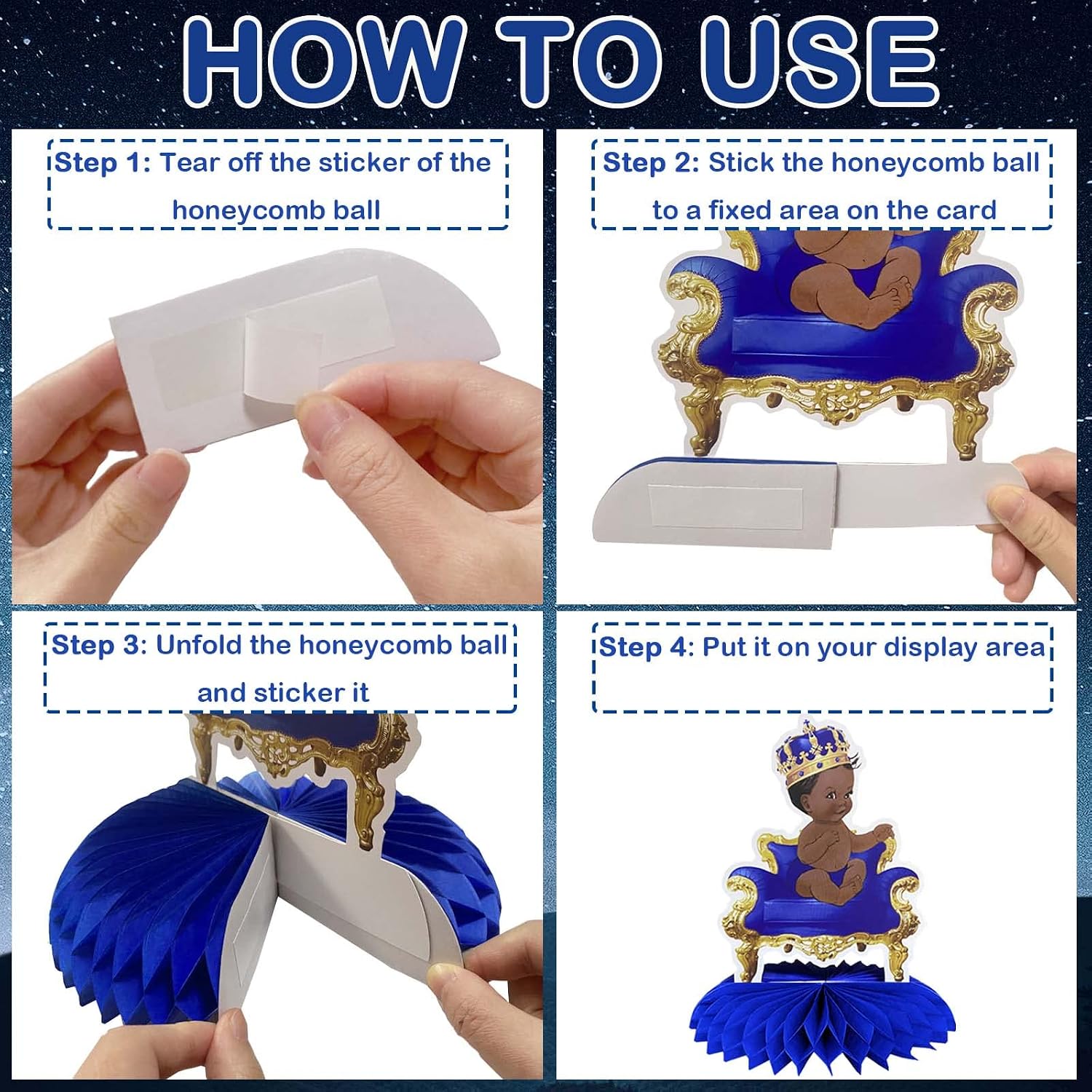 9Pcs Royal Prince Honeycomb Centerpieces Table Toppers, Little Prince Baby Shower for Table Decorations, Prince Themed Birthday Party Supplies, Wild One Birthday Party Decorations for Boys Kids