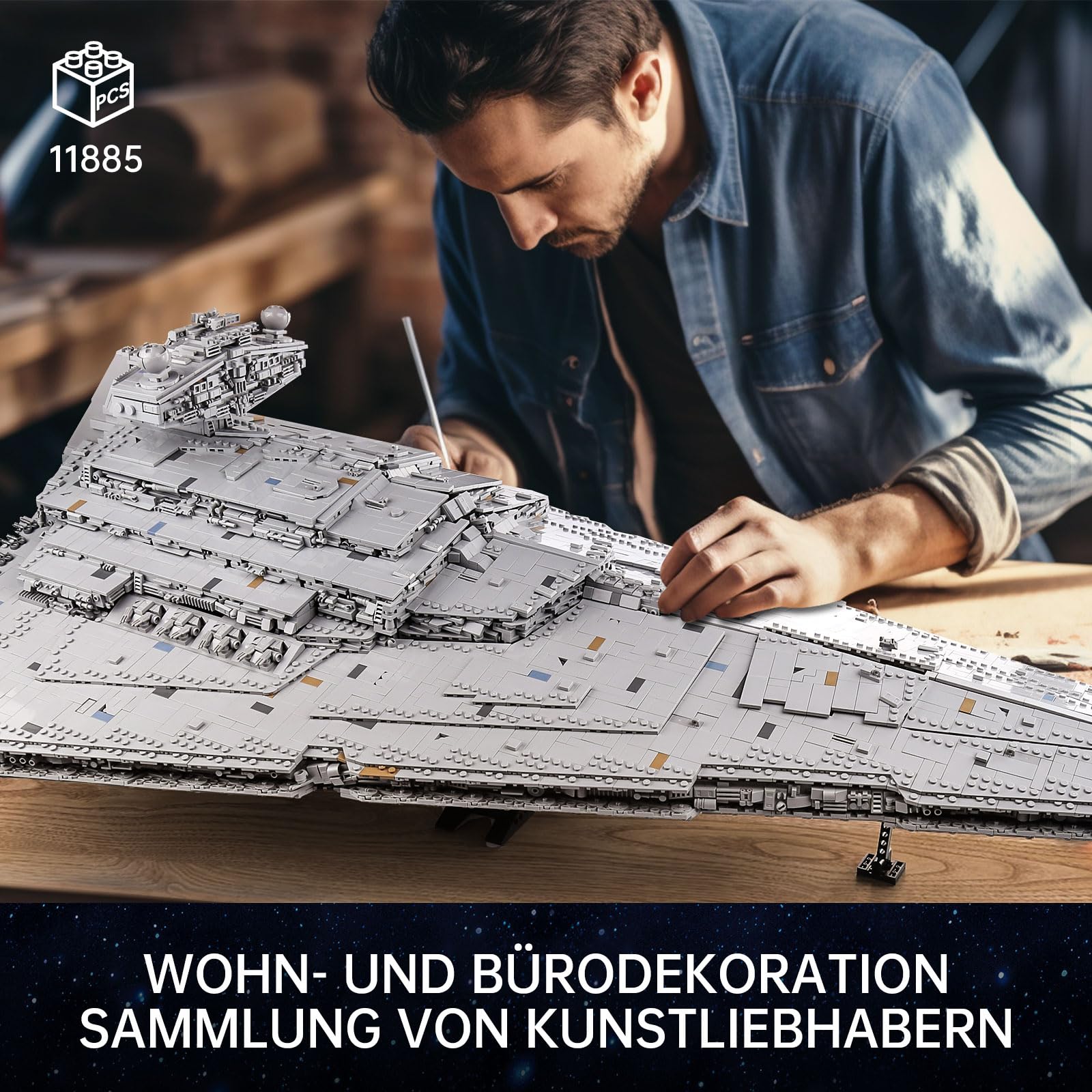 13135 Imperial Sternenzerstörer Spielzeug mit 3 Mini-Raumschiffen,11885 Klemmbausteine Technik Sternenzerstörer, Sammlerstück für Erwachsene,kompatibel mit UCS Super Star Destroyer
