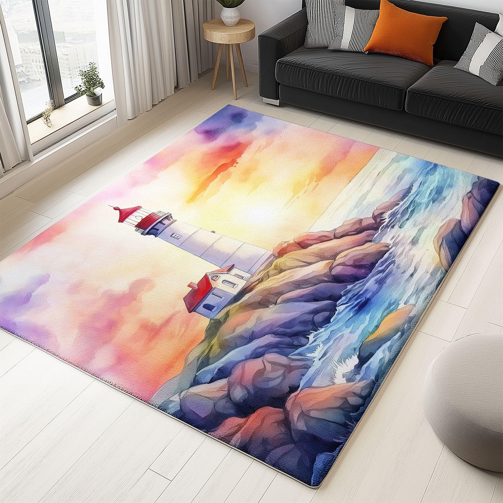 Amarillo Alfombras Salón Faro De Dibujos Animados Alfombras Super Suaves De La Pelusa Alfombras Lavables Y Antideslizante Alfombra Grande para Interiores Estar Habitación 180X270Cm