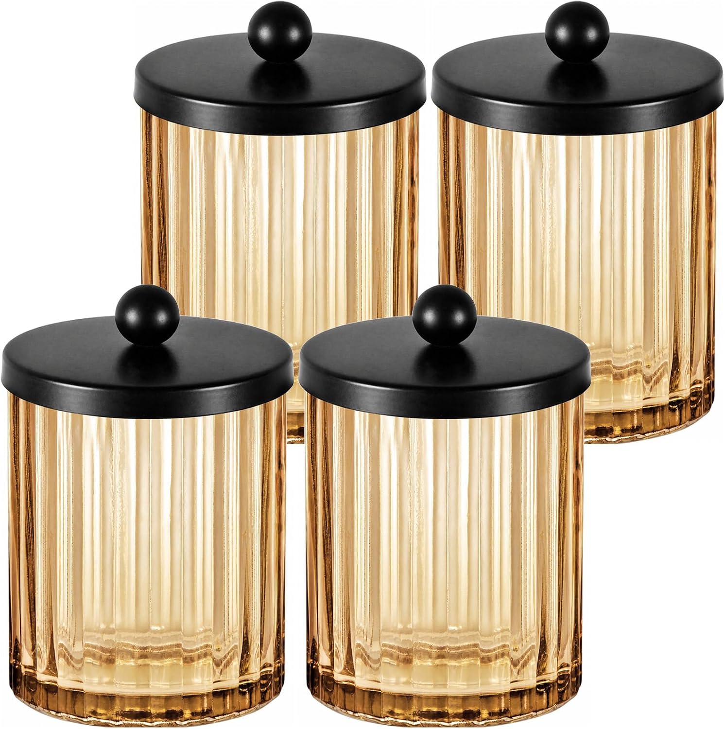 Amber Amber Glass Apothecary Jar, Q-tip Holder for Bathroom(Black 4 Pack)
