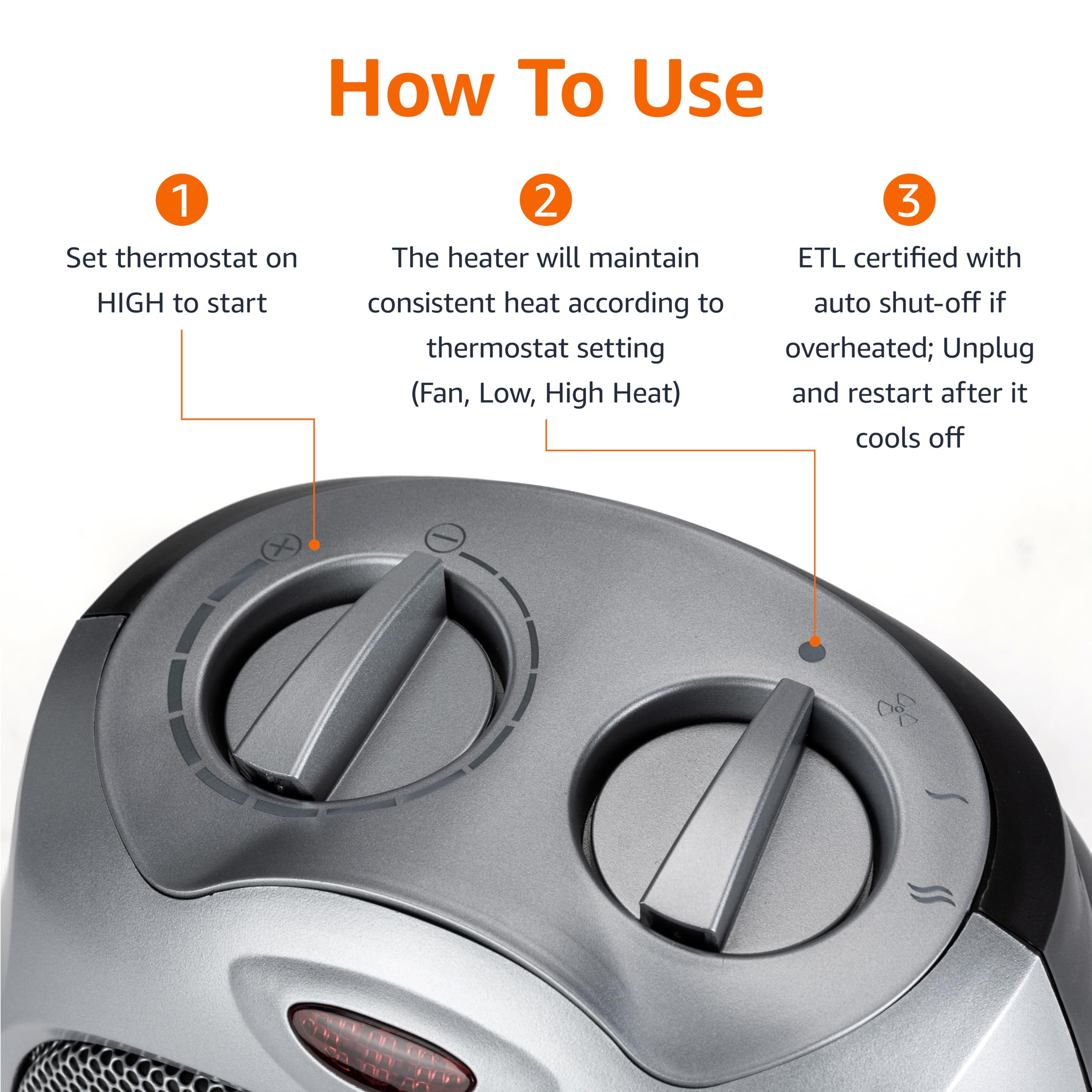 Amazon Basics Grzejnik ceramiczny 1800W z regulowanym termostatem, srebrny