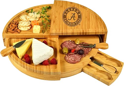Picnic at Ascot NCAA Alabama Crimson Tide Tabla de queso de bambú para charcutería con juego de cuchillos y marcadores de queso