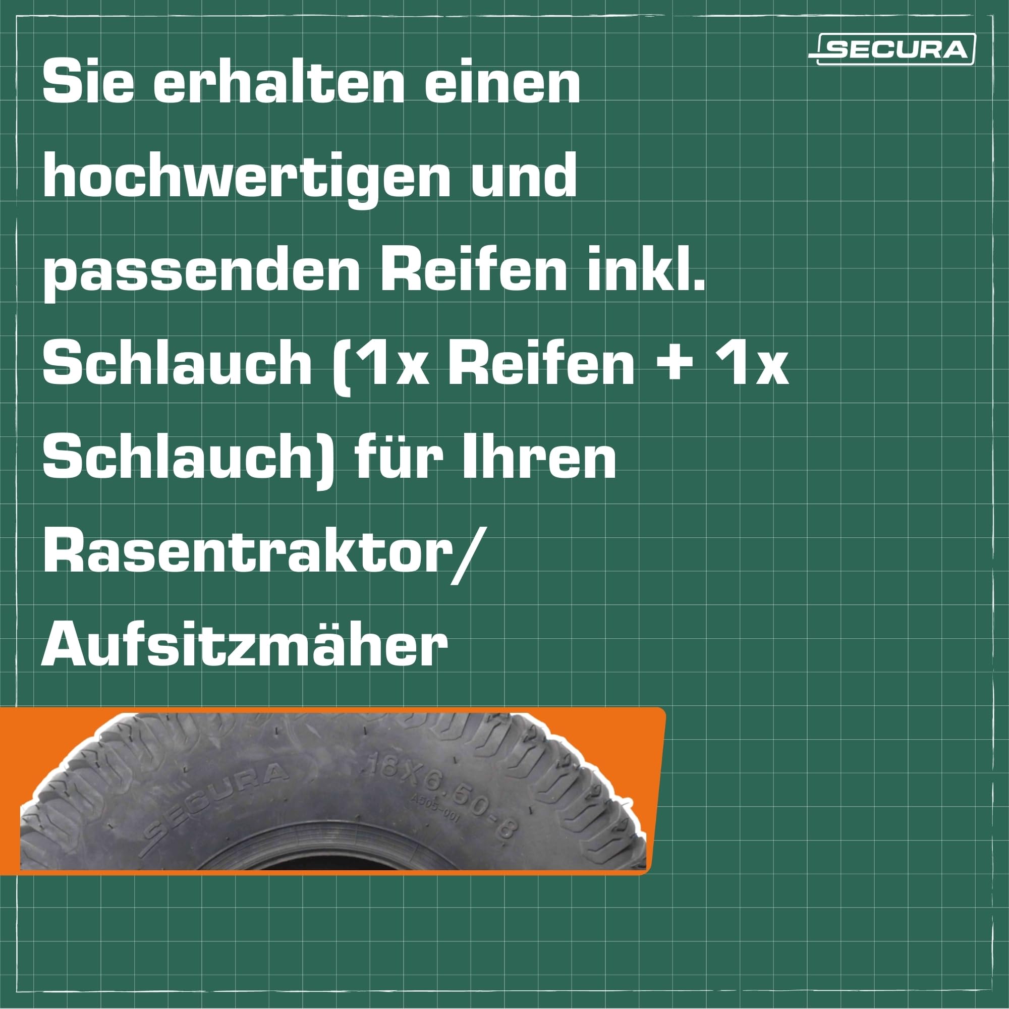 SECURA Reifen Tubeless 18x6.50-8 mit geradem Ventil TR13