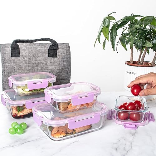 Miniatura 6 de C CREST Contenedores herméticos de vidrio para almacenamiento de alimentos con tapas de bloqueo, 5 grandes (32 onzas) y 5 pequeños (12 onzas), a