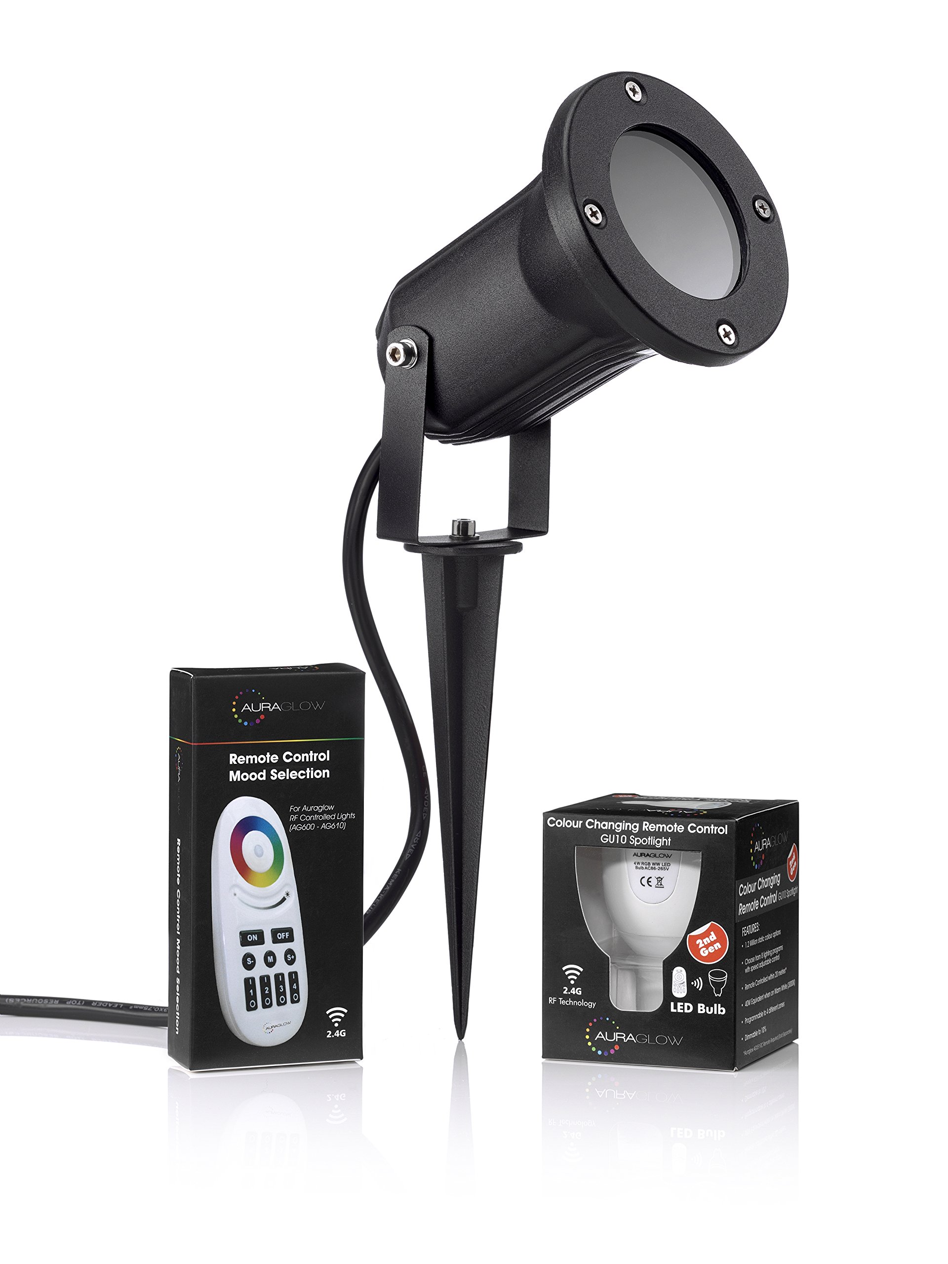 Auraglow Deep Recessed GU10 Holder Garden Spike Light Outdoor Uplighter & RF Remote Control Colour Changing LED Light