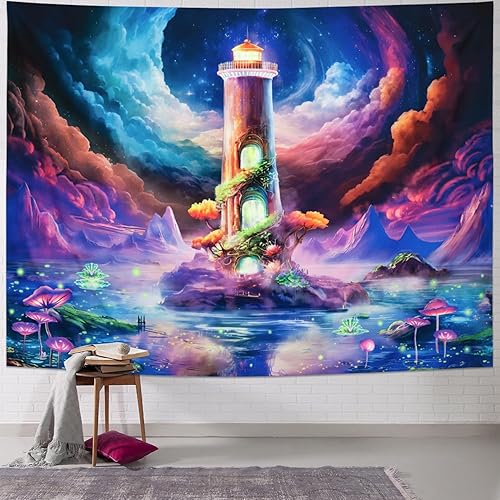 Miniatura 3 de Amhokhui Tapiz de cielo estrellado de luz negra, tapiz de paisaje de fantasía reactiva a los rayos UV, tapiz de nebulosa trippy, tapiz espacial de