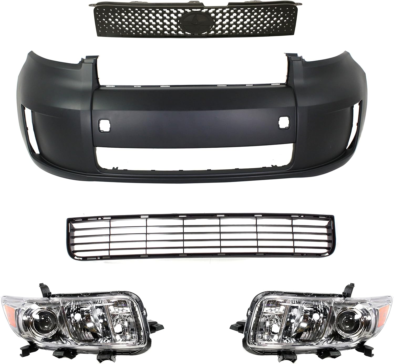 Garage-Pro Driver and Passenger Side Headlight Kit for Scion xB Base 2008-2010 Halogen without bulb(s) w/Bumper Cover Bumper Grille Grille Assembly Replaces# 8113012B90 8117012B90 5211912944