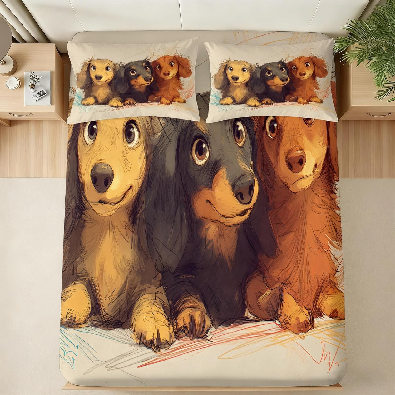 NDXRWDZR Single Bedding Set Dachshund Duvet Cover for Kids Soft Hypoallergenic Microfiber Duvet Cover with Zipper Closure, 1 Duvet Cover 135x200 cm + 2 Pillowcases 50x75 cm