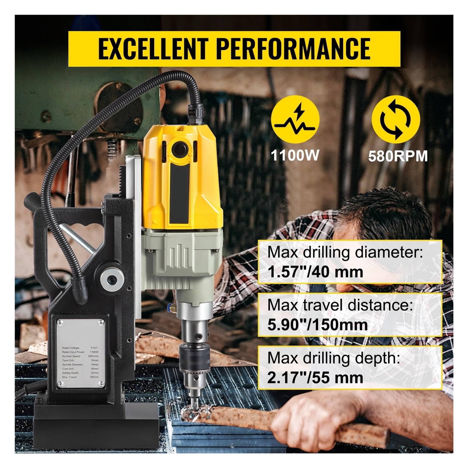 Trapano Magnetico Da 1100 W 7/12 Punte 40 Mm Macchina Elettrica For Impianto Di Perforazione Banco For Ingegneria Della Struttura In Acciaio Forte Stabilità, Foratura Di Precisione
