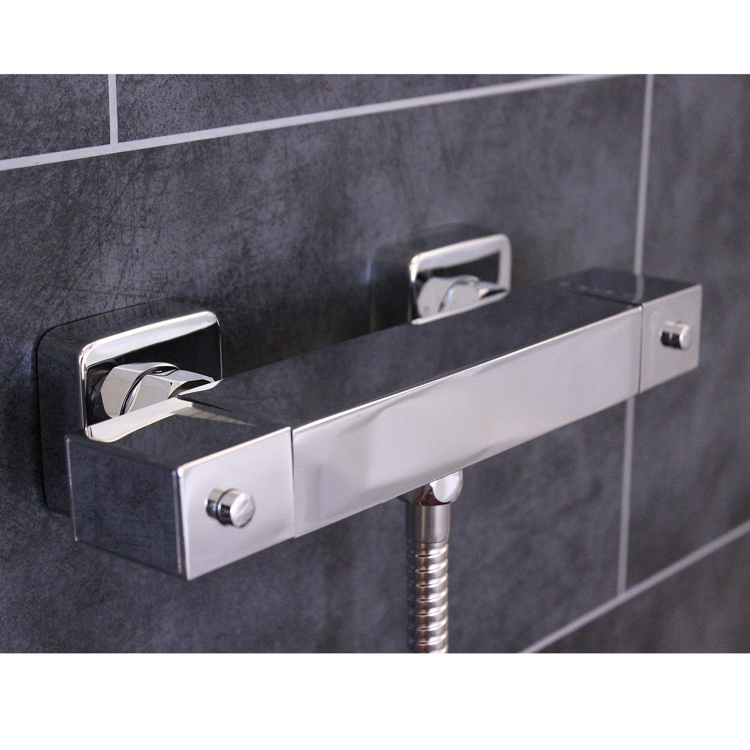 ECOSPA Square Chrome Thermostatic Exposed Shower Bar Mixer Brass Diverter Valve