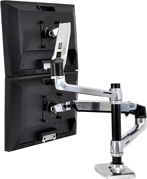 Ergotron LX Vertical Stacking Dual Monitor Arm, VESA Desk Mount for 2 Monitors Up to 24 Inches, 7 to 20 lbs Each Polished Aluminum
