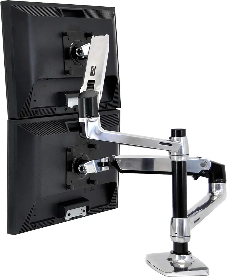 Ergotron LX Vertical Stacking Dual Monitor Arm, VESA Desk Mount – for 2 Monitors Up to 24 Inches, 3.2 to 9.1kg Each – Polished Aluminum