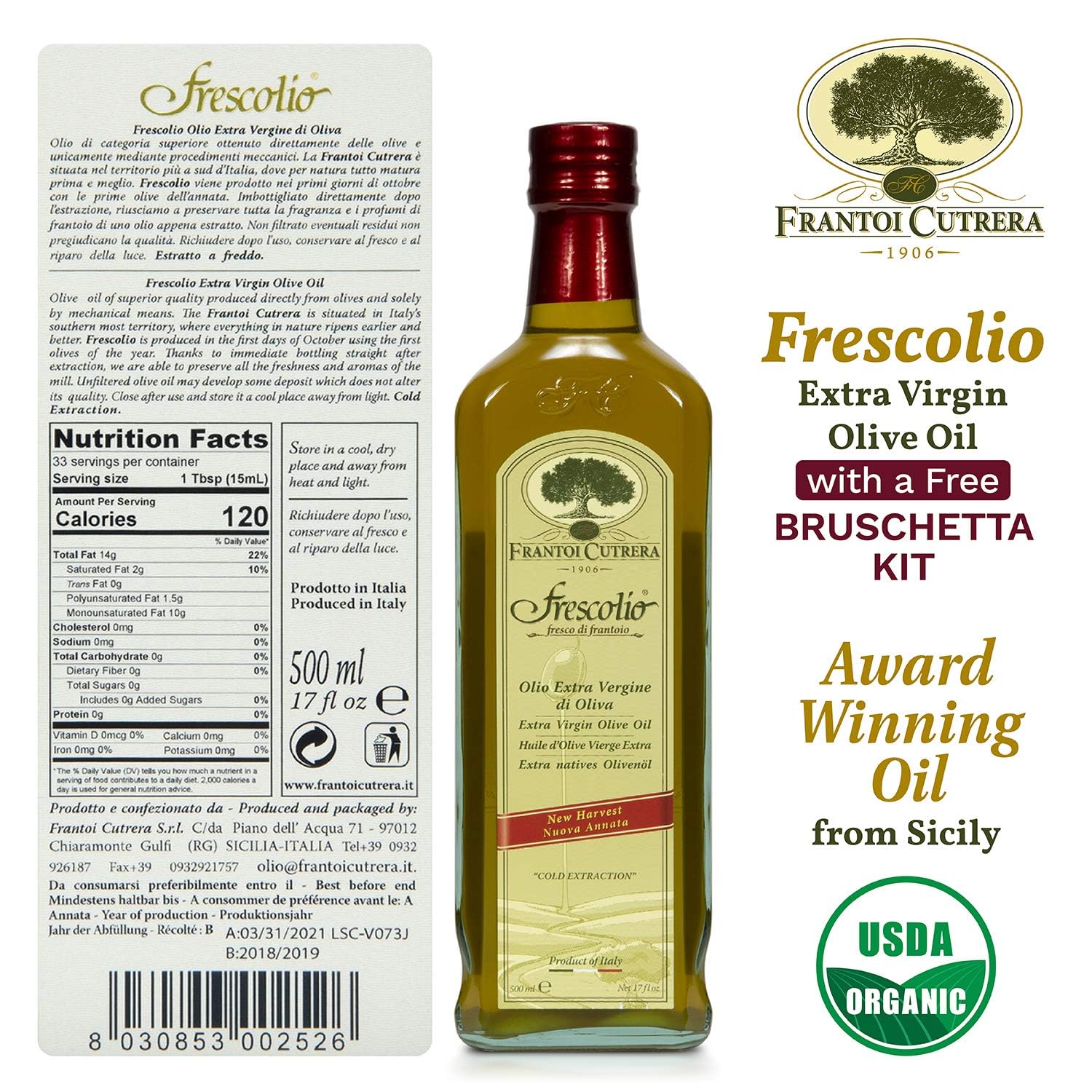 Frantoi Cutrera Extra Virgin Olive Oil.
From Chiaramonte Gulfi, Ragusa, Sicily.