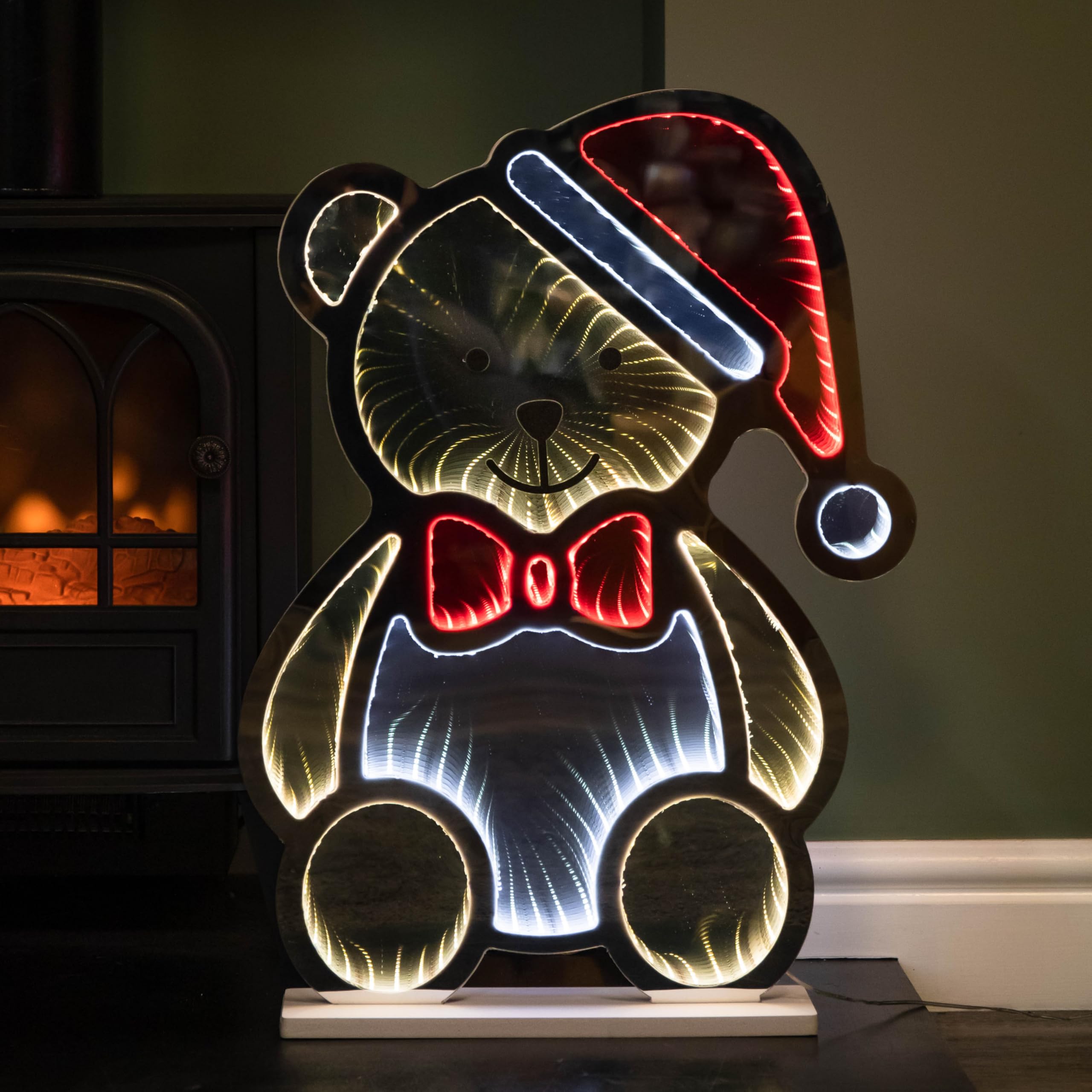 Samuel Alexander 60Cm Light Up Teddy Bear In Santa Hat Christmas Infinity Decoration With Leds from B&Q