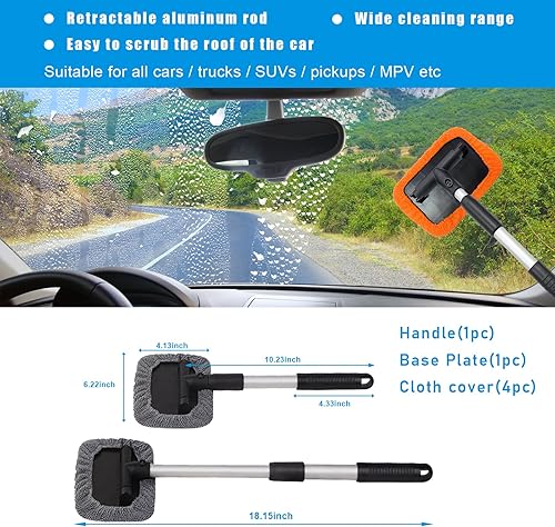Miniatura 2 de Ziciner Limpiador de parabrisas de automóvil, limpiaparabrisas de microfibra con mango extensible de aluminio y 2 cabezales de almohadilla de tela