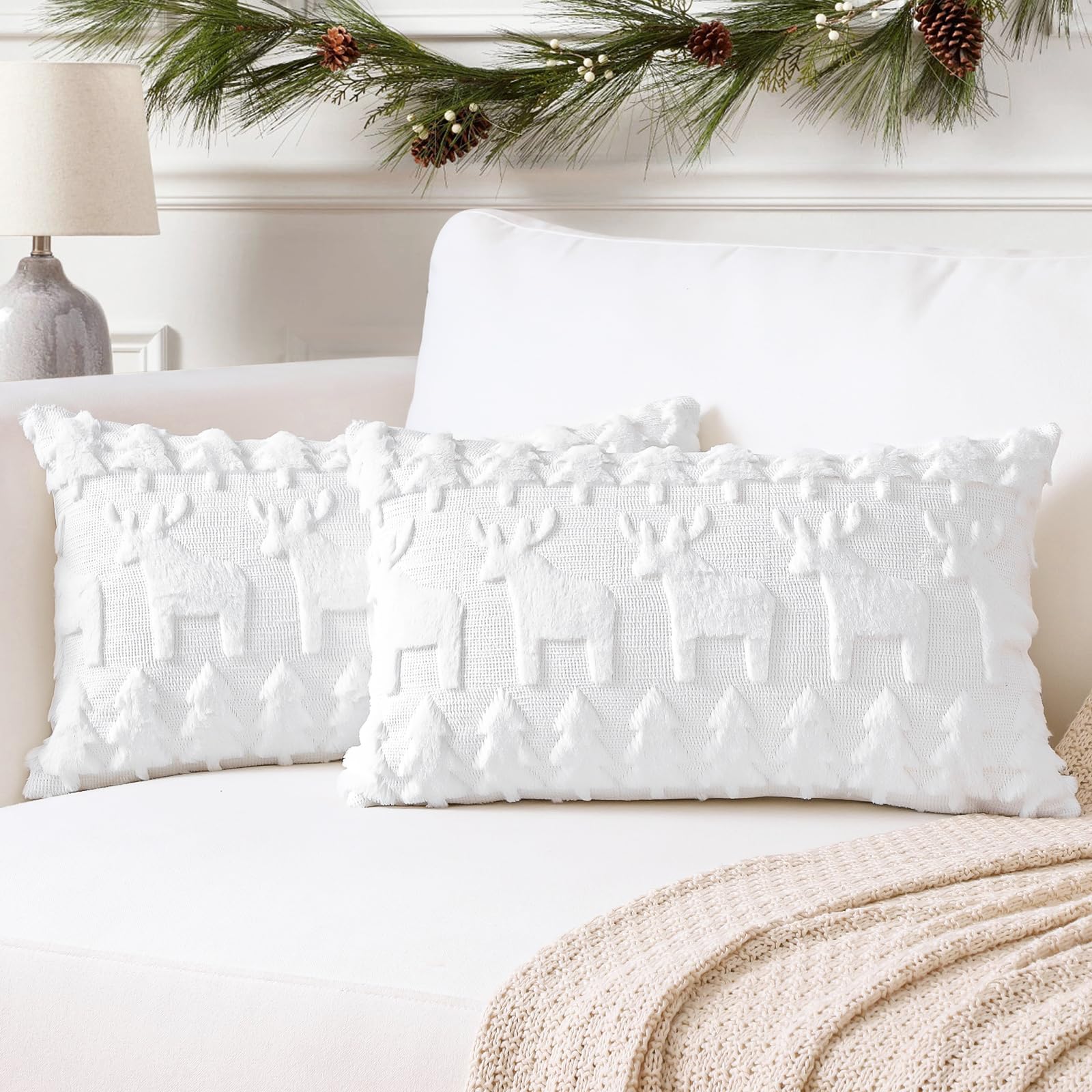 Housse de coussin en velours blanc 40,6 x 61 cm aux finitions raffinées