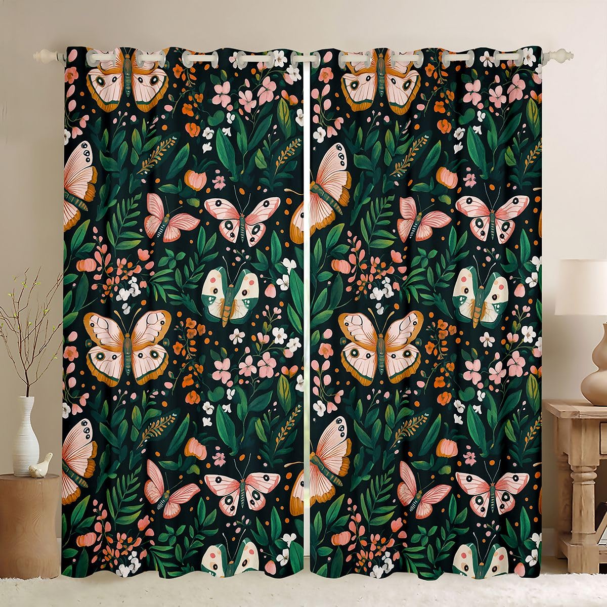 Rideau occultant papillon au motif fleur sauvage et voilage naturel Homewish