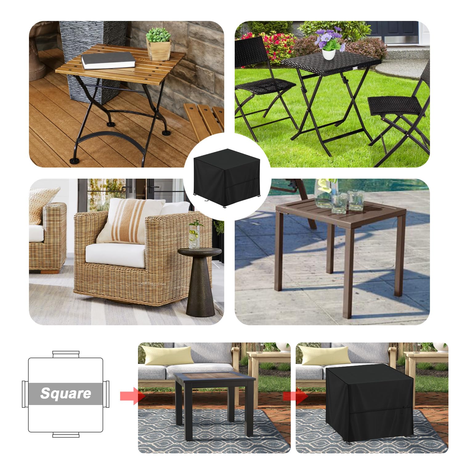 LAMUNI Funda Mesa Jardin Impermeable 70x70x70cm Funda Muebles Jardin Cuadrada Cubierta para Muebles de Jardin 420D Tela Oxford Cubierta de Mesa Exterior Funda Protectora Mesa, Anti Viento, Anti-UV