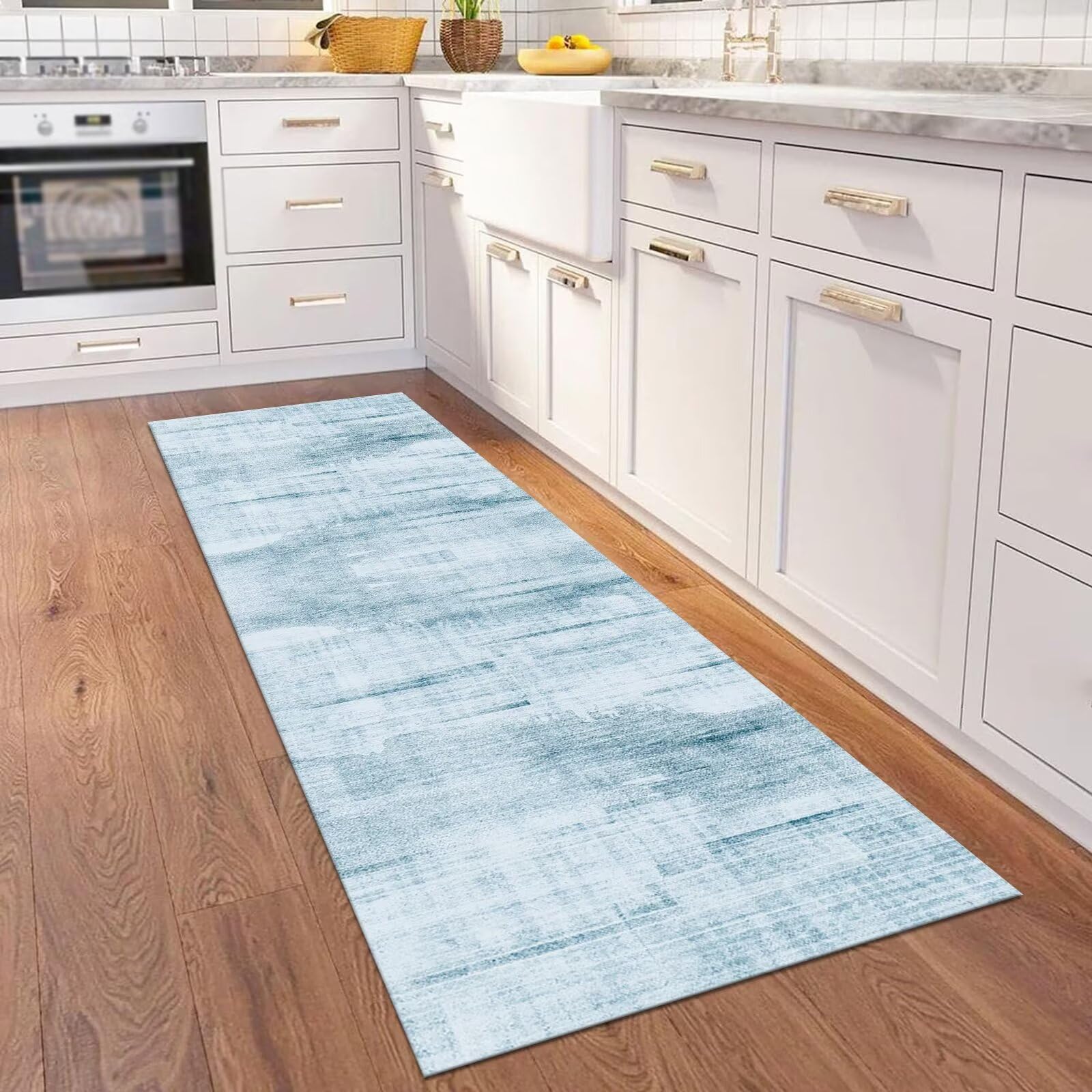 Tapete antideslizante para cocina, color azul, 40 x 60 cm, tapete para fregadero delantero, tapete para interiores, para dormitorio, sala de estar, oficina, pasillo y entrada