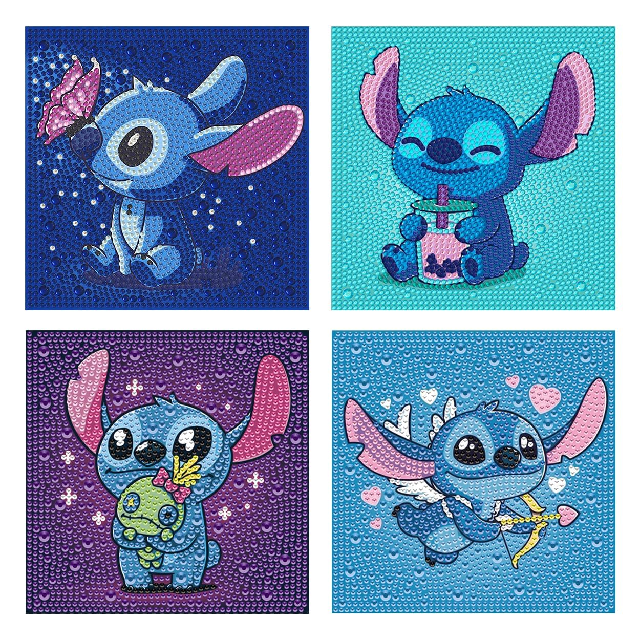 4Pack 5D Diamond Painting Kit Completo, Stitch Pintura De Diamante, DIY Cristal Pintura De Diamante Para Adultos, Dibujos Animados Bricolaje Diamond Painting Para Decoración De Pared Del Hogar 30x40cm