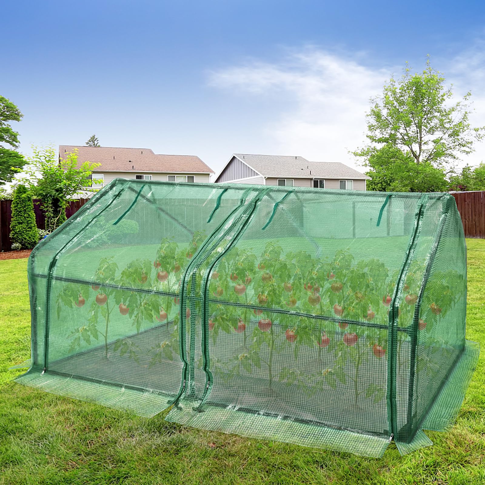 YEATHOR Mini Greenhouse with Roll-Up Door, 180 x 90 x 90 cm, Foil Greenhouse with HDPE Cover, UV-Resistant, Waterproof Plant House, Ideal for Growing Vegetables, Flowers,Green