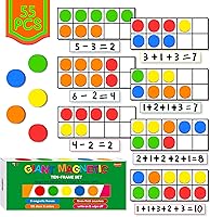 SpriteGru Magnetic Ten-Frame Set: 5 Solid Frames & 55 Colorful Discs - Upgraded Fridge & Handheld Math Learning Tool