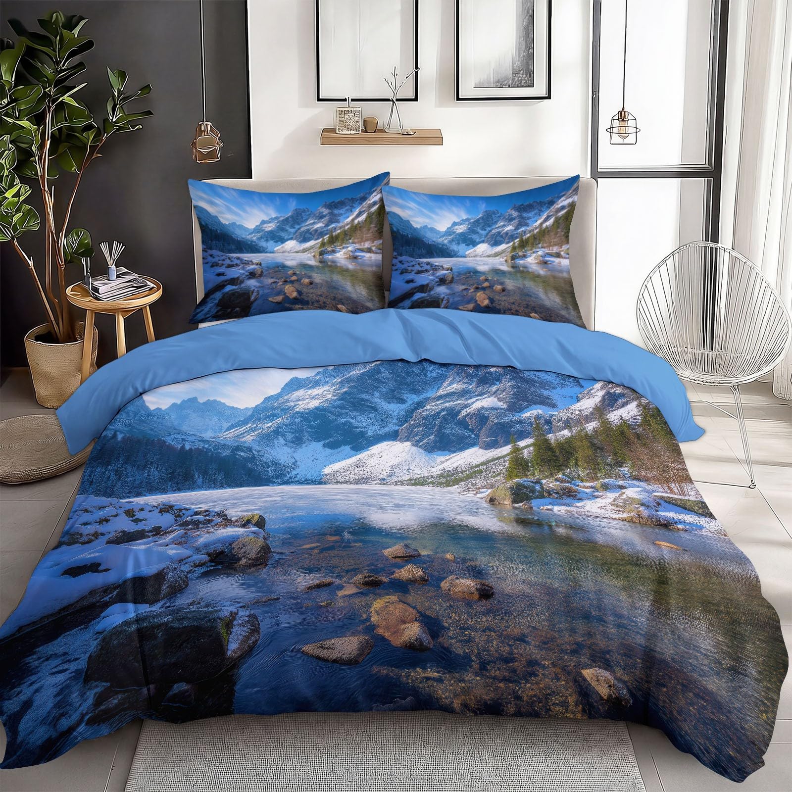 Housse de couette 160 x 200 cm lac Morskie Oko parure de lit bleu