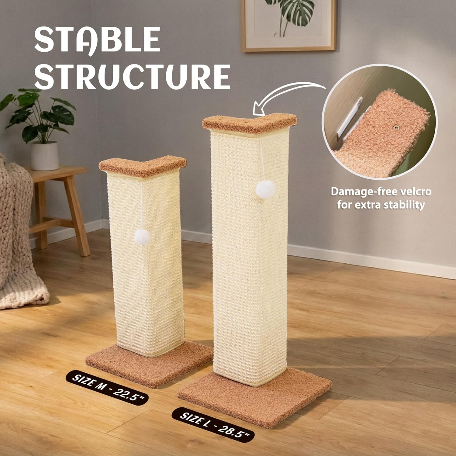 PETKARAY Couch Corner Cat Scratcher, 22.5" Sisal Scratching Post for Indoor Cats, Corner Wall Scratch Pad for Furniture Protection, Plush Base, Medium