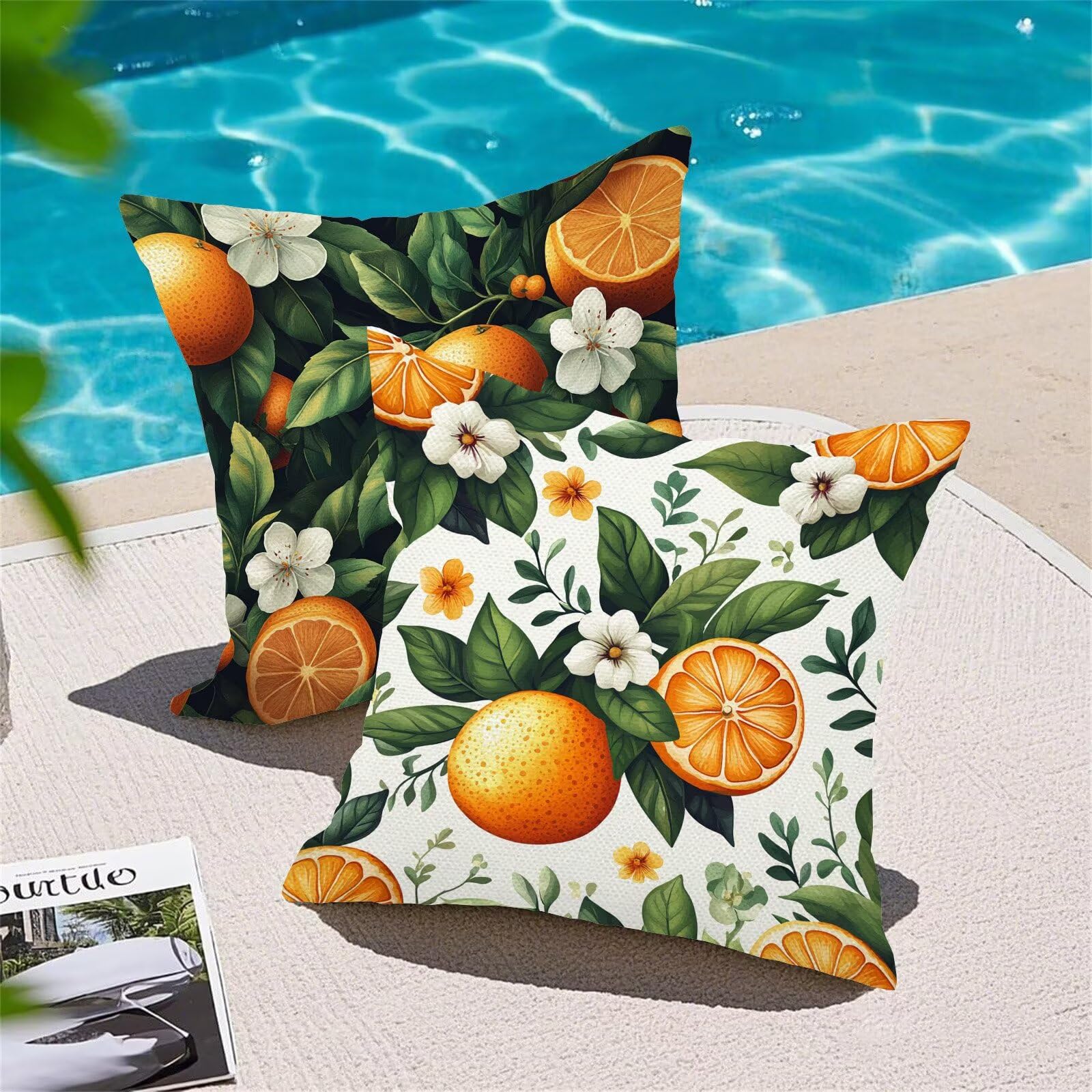 Fundas Cojines 80 x 80 cm Juego de 4 Cojines Exterior, Fruta Flores Lino Impermeable Sofa Fundas Cojin de para Sofá, Dormitorio, Estar, Jardín, Coche, Decoración Hogar, con Cremallera Oculta m-466