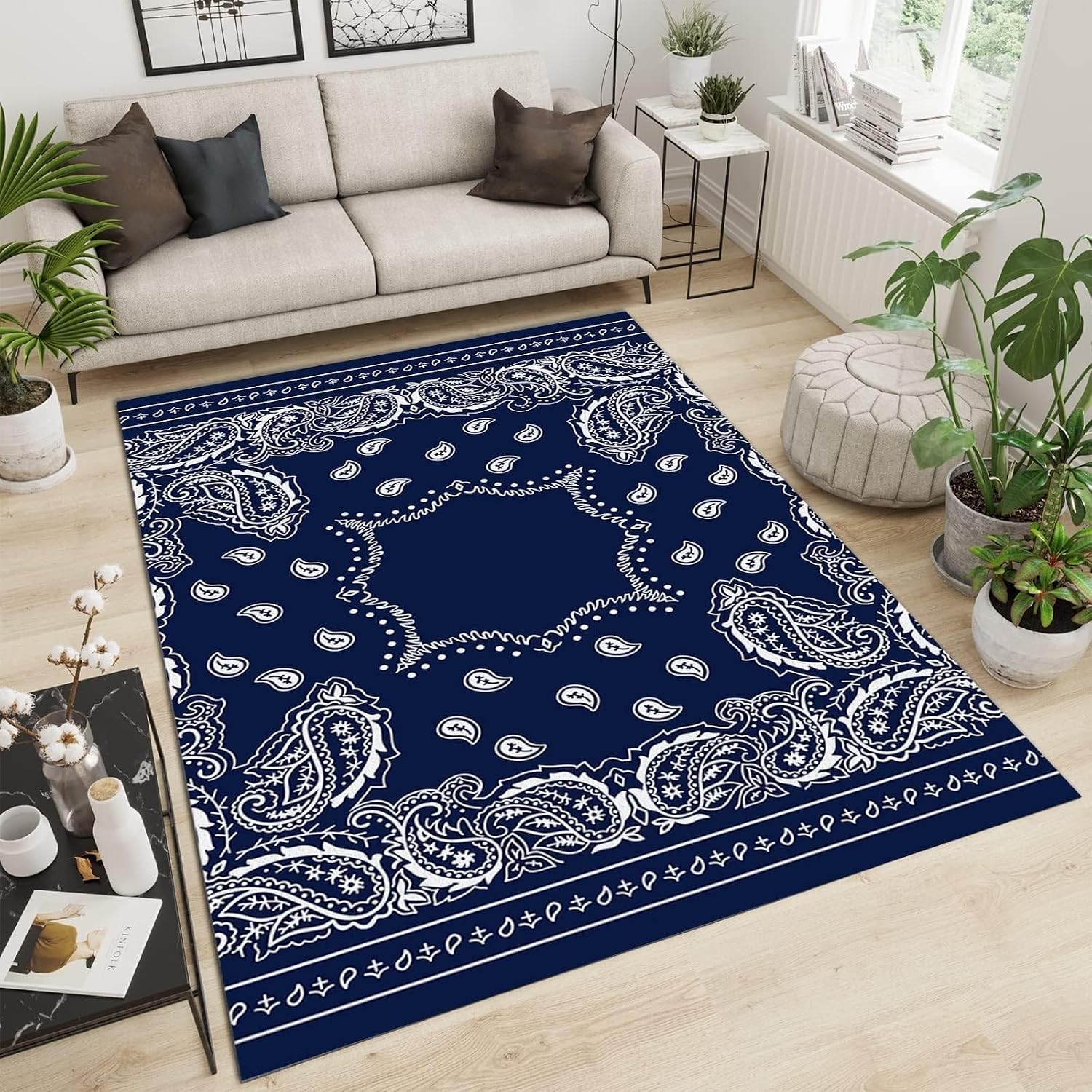 Amazon.com: Boho Blue Bandana Area Rug 2x3ft Traditional Peris Print