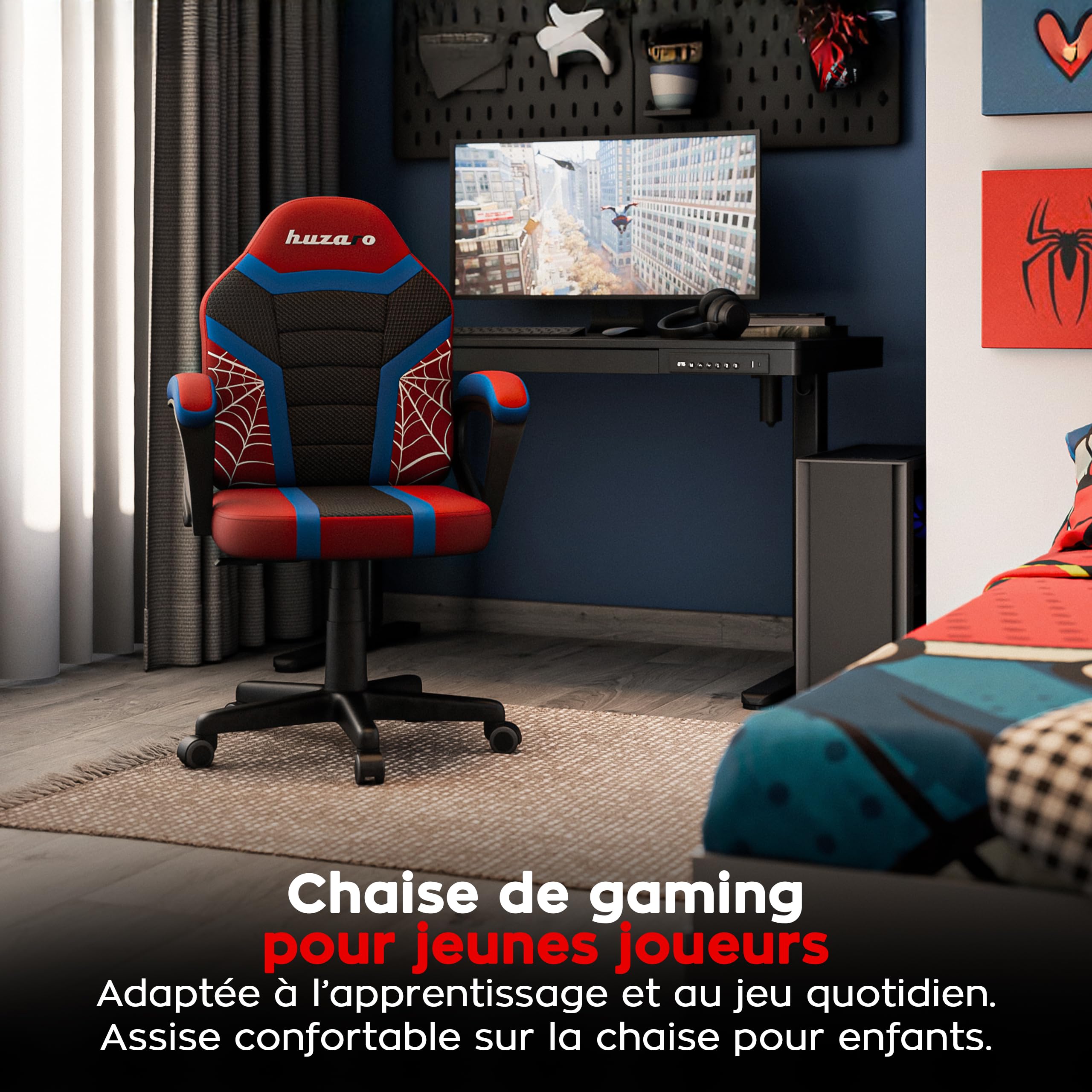 huzaro Ranger Mesh Chaise Gaming Ergonomique pour Enfant, Chaise de Bureau Enfant Respirante avec accoudoirs, Hauteur réglable 6 cm, Soutien du Dos, idéale pour Enfants 80–150 cm, siège Stable Spider