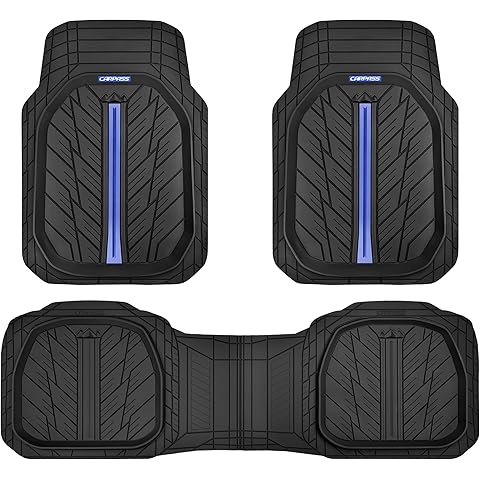 CAR PASS Tire Tread DeepDish Rubber Floor Mats for car Heavy Duty car mats All Weather, Universal XL~M Trim to Fit for Truck SUV Vehicle Automotive, Waterproof car mats 3 Piece(Blue Black)