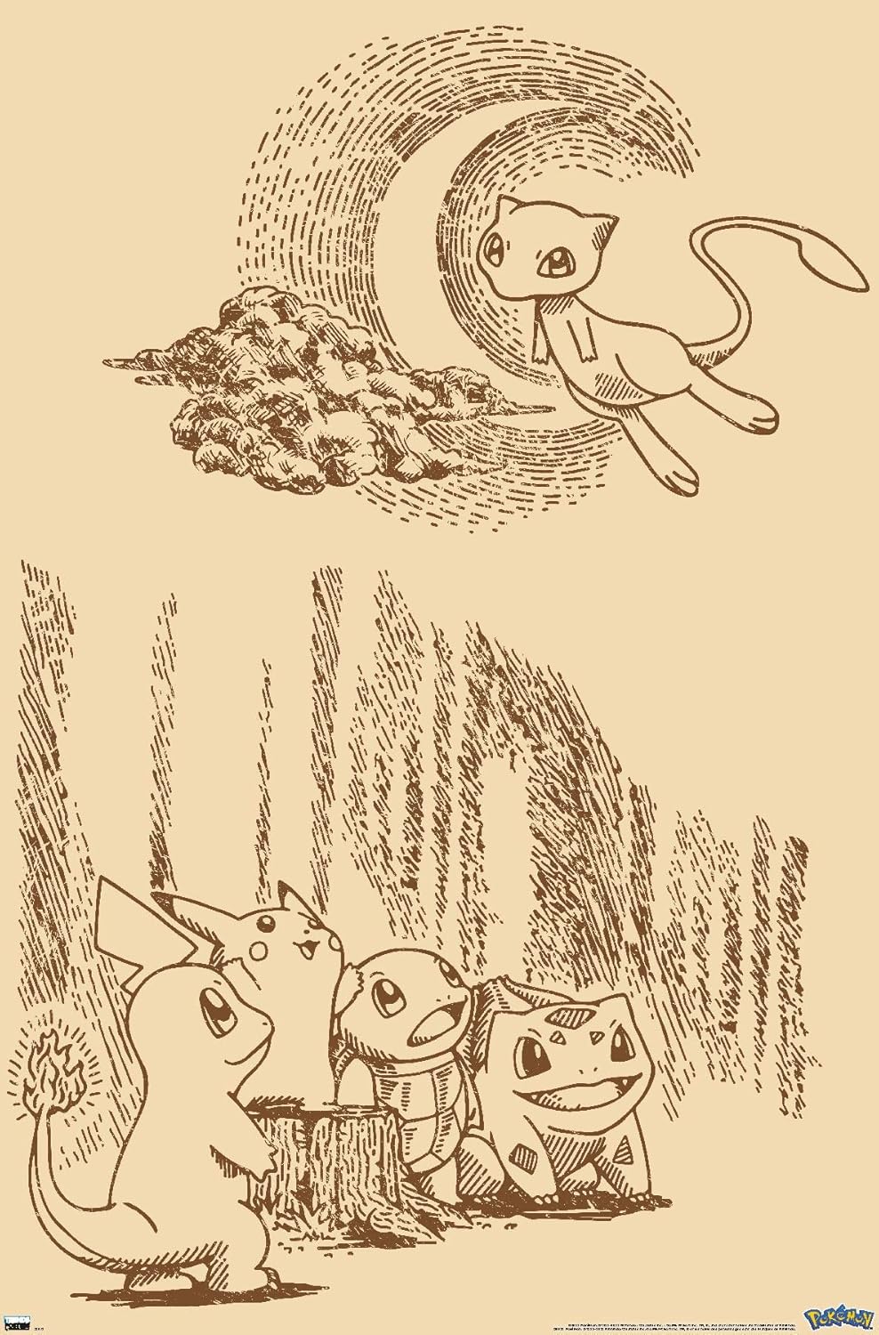 Pokémon - Sepia Scene Wall Poster, 34L" x 22.4W", Premium Unframed Version