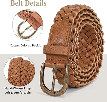 WHIPPY Women Braided Belt Skinny Casual Soft Faux Leather Woven Belt for Jeans Pants