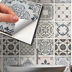 Cerámica Para Pared De Cuarto Walplus Adhesivos Para Azulejos Vinilo Adhesivo Estampado Losetas Adhesivas Pared Cocina Decoracion Protector No Tóxicos Fácilmente Extraíble Vintage Blue 24Pcs 15Cm(6") Green Light Green Cream