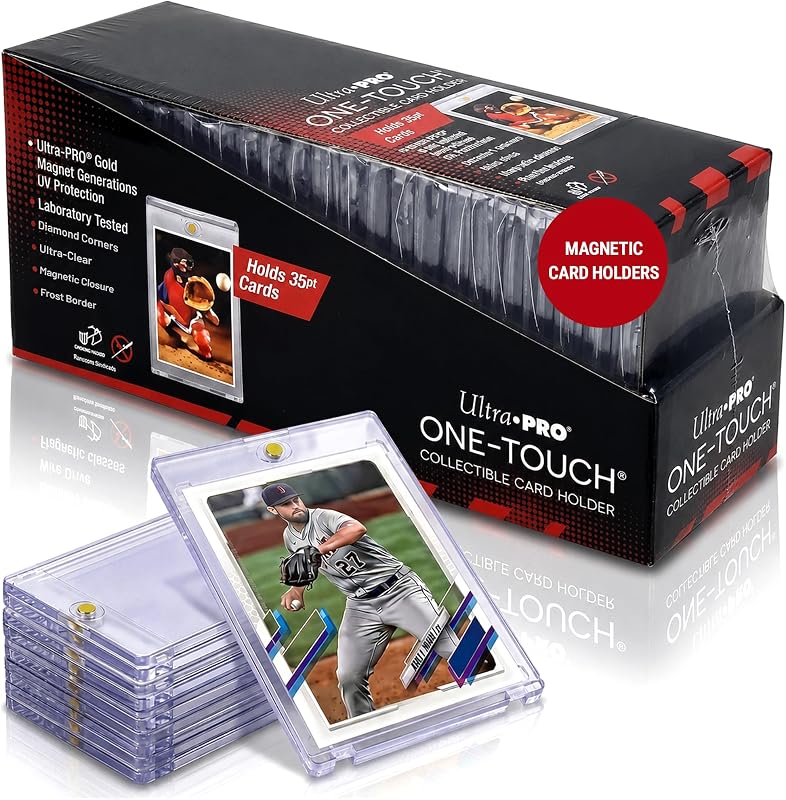 One Touch 35pt Magnetic Card Holder – Card Protector Case with UV Blocking – Ultra Clear Display for Standard Size Cards – Frosted Border, Diamond Corners & Magnetic Closure – 25-Pack Box