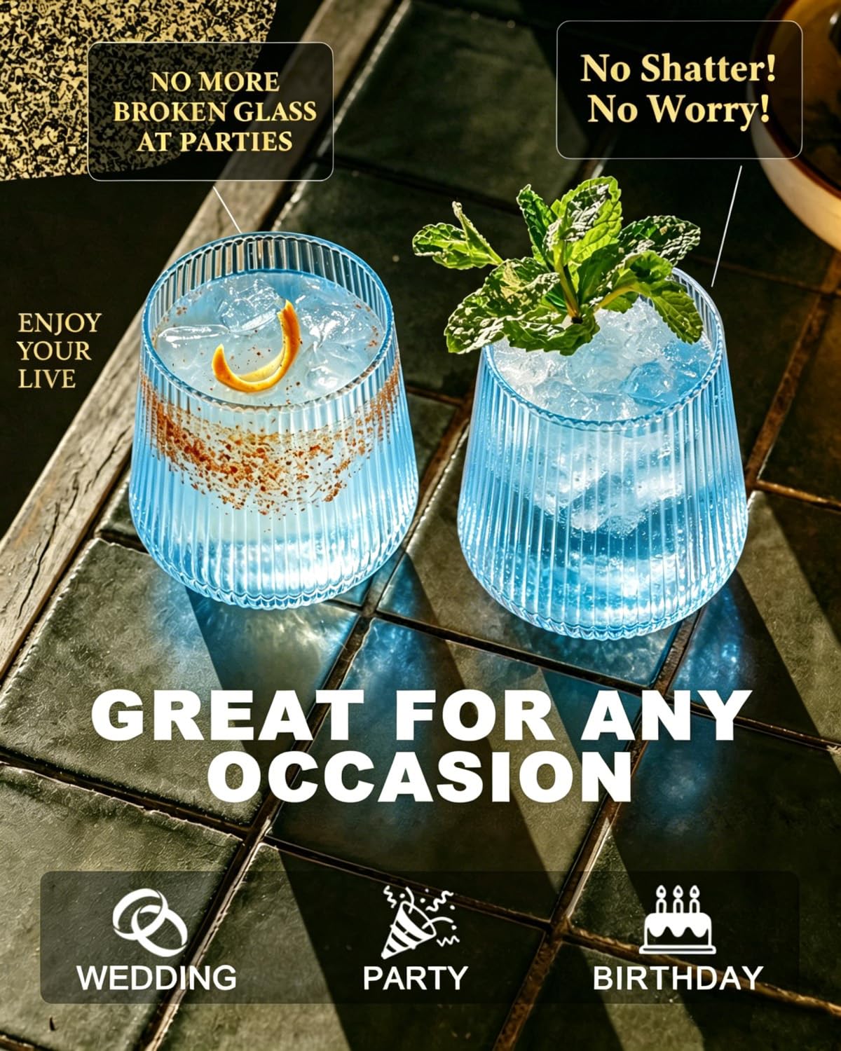40 Pack Ribbed Plastic Wine Glasses, 12 Oz Disposable Cocktail Glasses — Amazon image 4