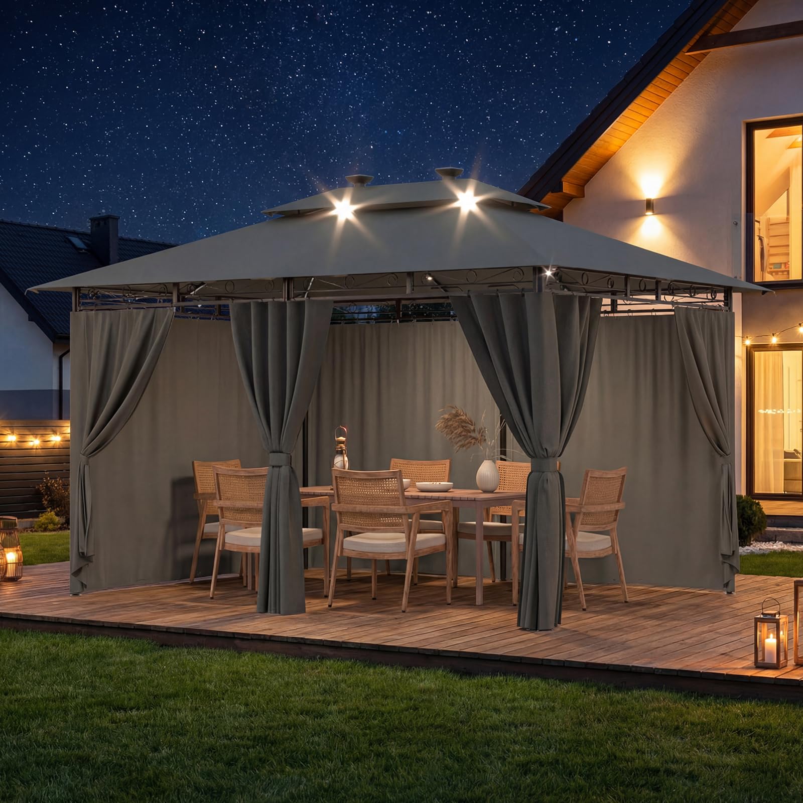 Devoko Garden Pavillon 3x3 Wasserdicht Stabil Winterfest Deluxe Gazebo, UV-Schutz 50+ Doppellagiges Grilpavillons mit seitenwänden für 4-8 Personen, Partyzelt für Freizeit, Partys